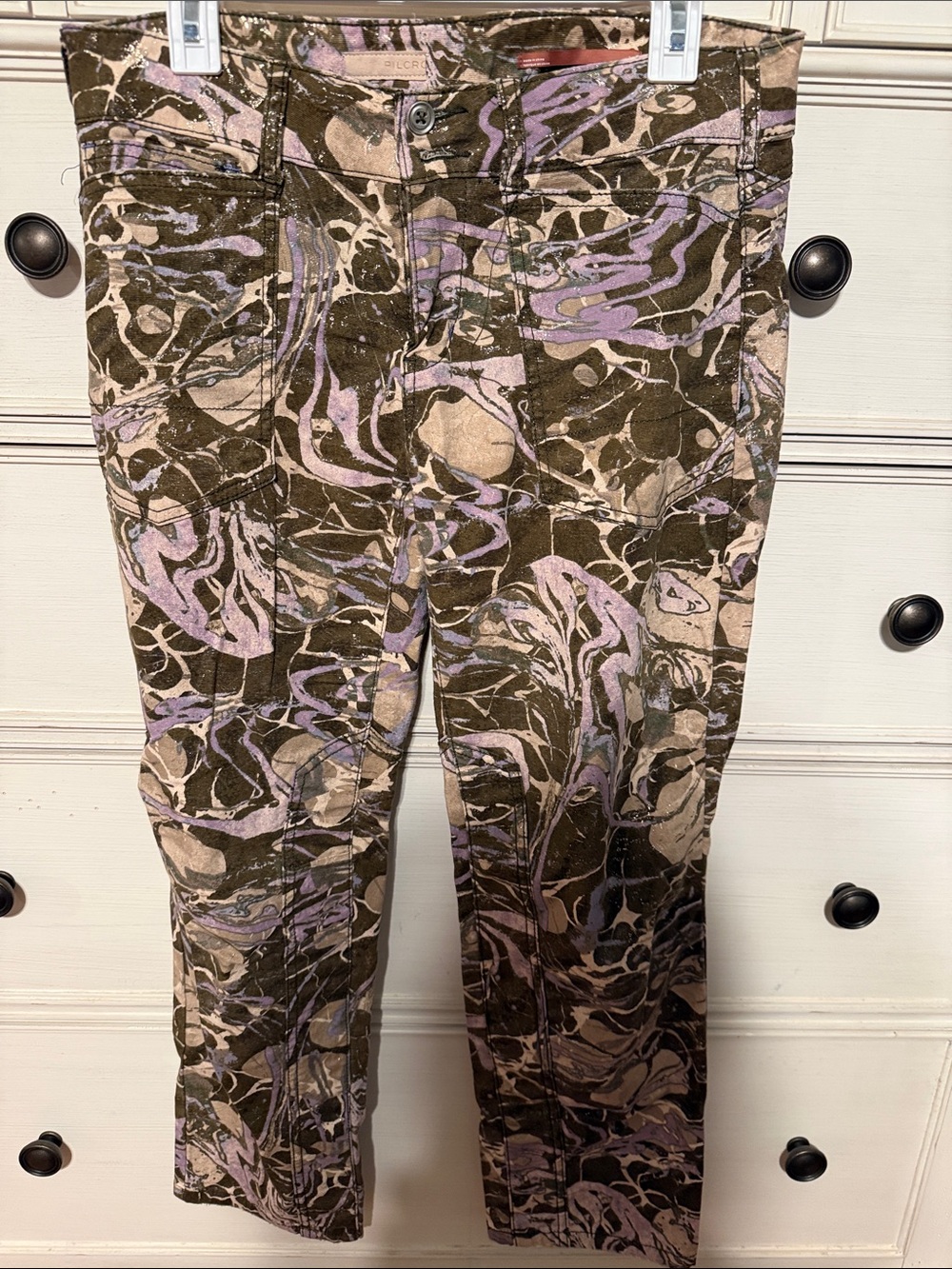 Pilcro/ Anthropology Olive & Lavender Marble-Print Chinos